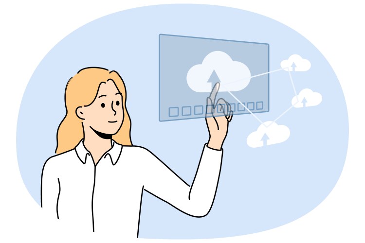 Smiling businesswoman work with cloud computer vector image