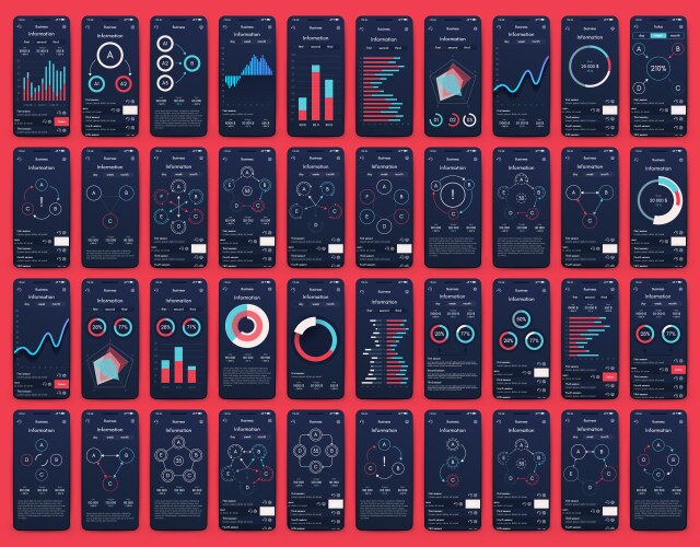 Different ui ux gui screens and flat web icons vector image