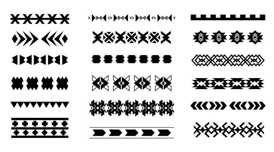 aztec navajo borders set southwestern art symbols vector