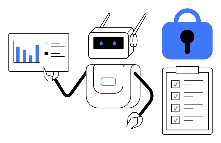 Robot analyzing data with secure checklist vector image