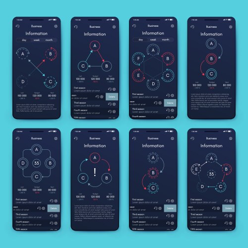 Different ui ux gui screens and flat web icons vector image