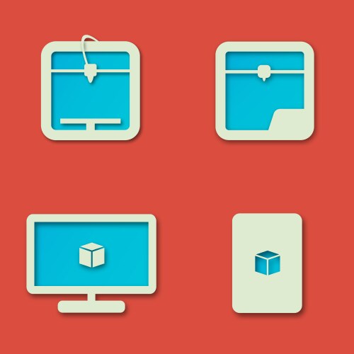 Simple 3d printing icons set on a red background vector image