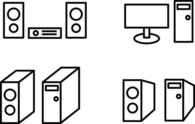 Set of icon speaker monitor and computer case Vector Image