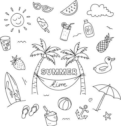 Cheerful Beach Doodle Art Vector Image