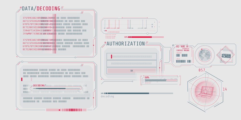 Data decoding program screen with authorization vector image