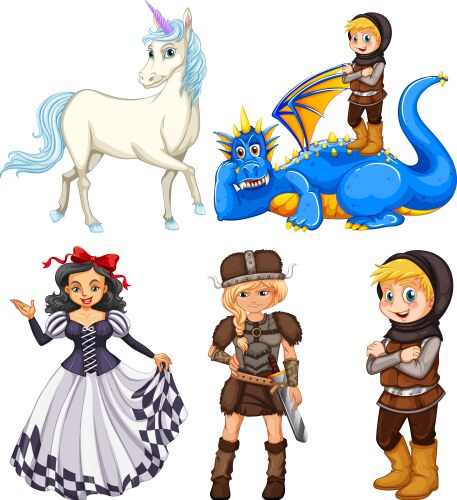 Set medieval cartoon character vector image