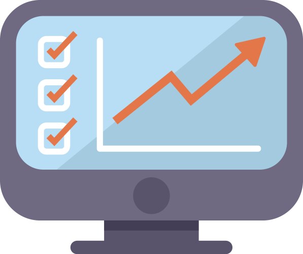 Computer showing graph with increasing statistics vector image
