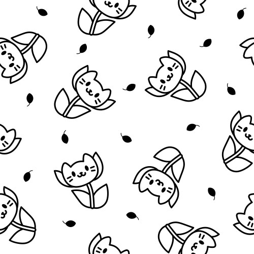 Flower cat seamless pattern coloring page Vector Image