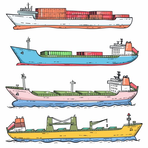 Three colorful cargo ships carrying stacks Vector Image