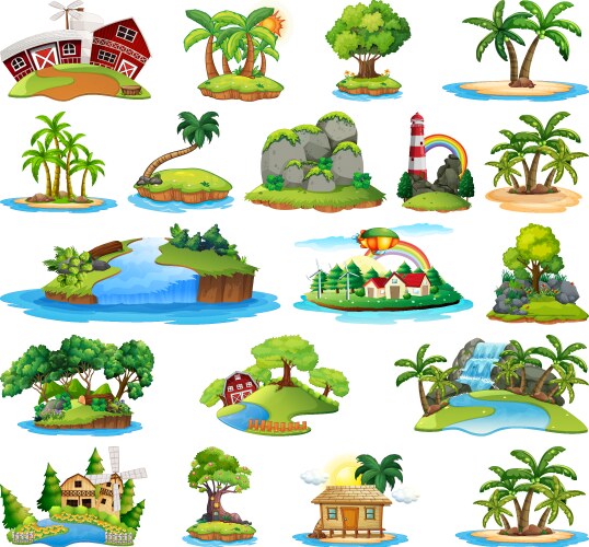 Summer Set Different Shapes Of Island And Hut Vector Image