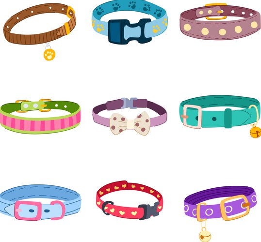 Cartoon Pet Collars - Dog & Cat Vector Image