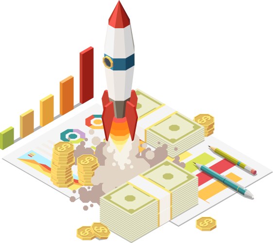 Business rocket startup composition vector image