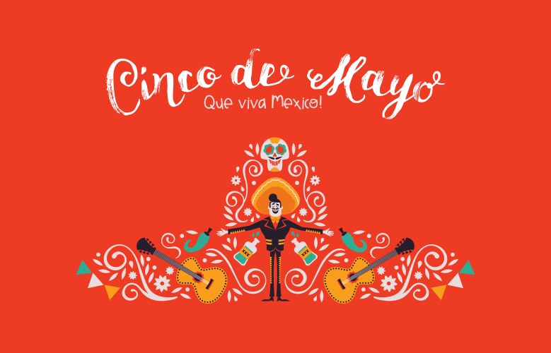 Cinco de mayo card mariachi hat and decoration Vector Image