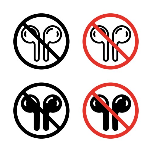 No earbuds allowed sign icon set earphones music Vector Image
