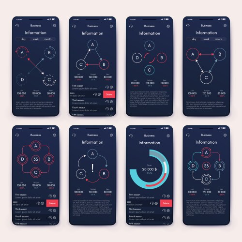 different ui ux gui screens and flat web icons vector image