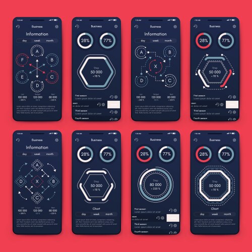 Different ui ux gui screens and flat web icons vector image