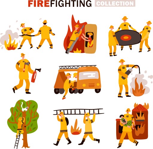 Fire fighting flat icons set vector image