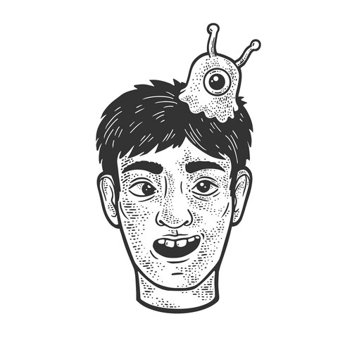Brain Slug Sketch - Surreal Portrait Vector Image