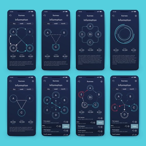 Different ui ux gui screens and flat web icons vector image