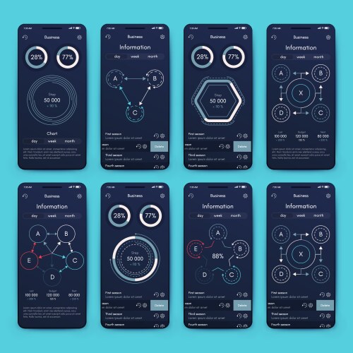 Different ui ux gui screens and flat web icons vector image