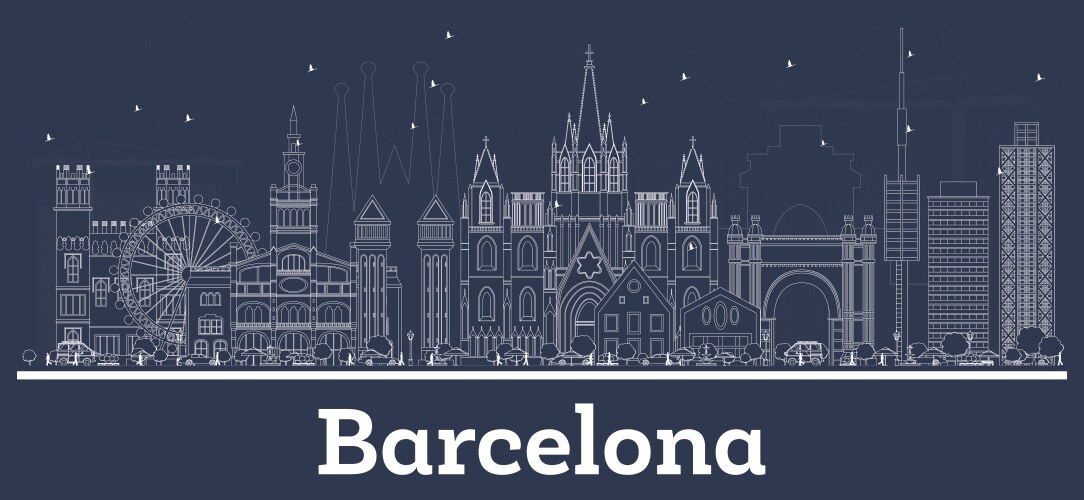 Barcelona City Skyline Outline Vector Image