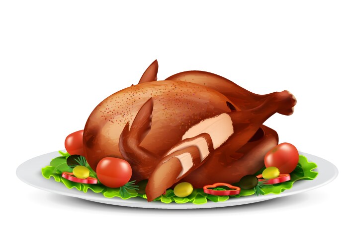 Roasted Turkey with Vegetables Vector Image