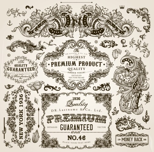 Calligraphic design elements vintage set Vector Image