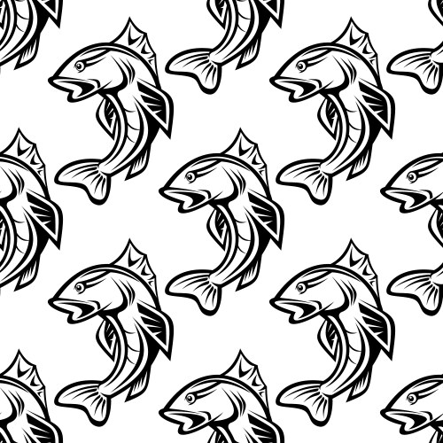 Bass fish contour seamless pattern Royalty Free Vector Image