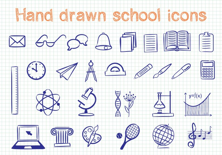 collection hand drawn icons education vector image