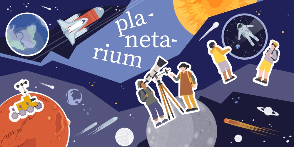 Planetarium flat text composition Royalty Free Vector Image