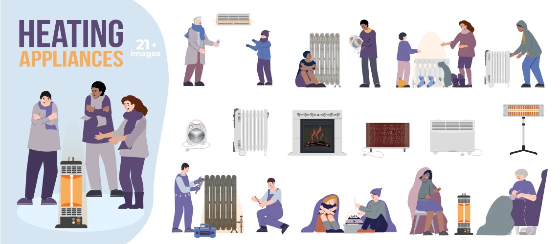 Heating system collage Royalty Free Vector Image