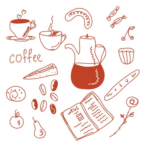Cute Coffee Doodle Set Vector Image