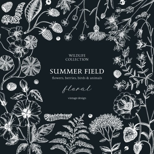 Floral Meadow Sketch Background Vector Image