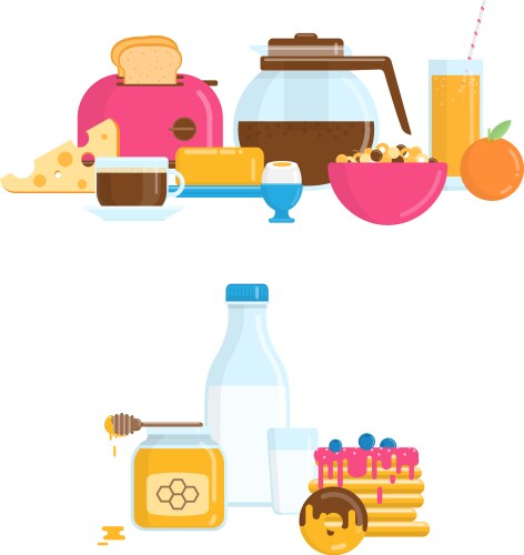 Breakfast meals cartoon morning food types Vector Image