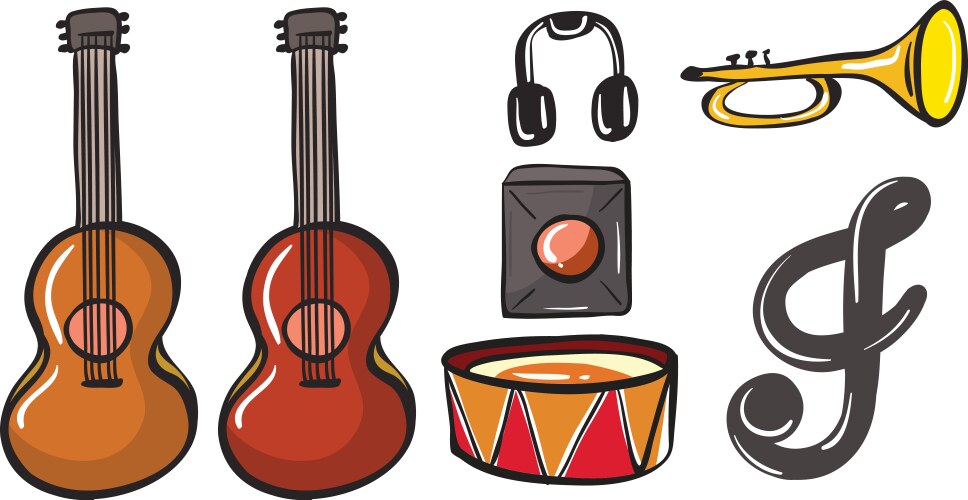 Various Musical Instruments Vector Large set of various musical instruments Vector Image