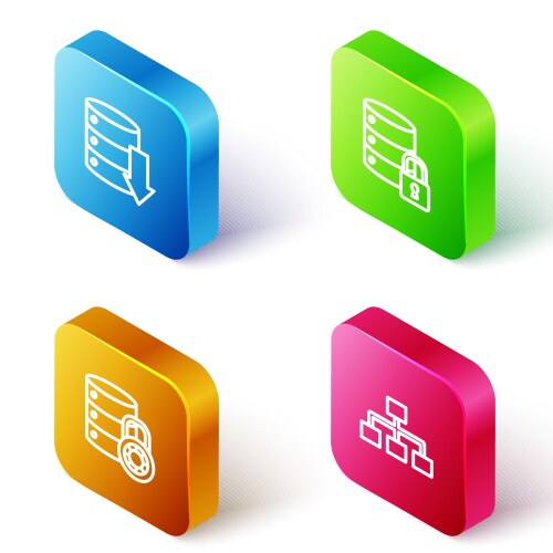 Set isometric line server data web hosting vector image
