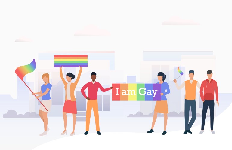 people holding lgbtq flags and i am gay banner vector image