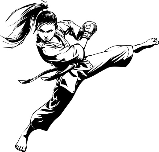 karate girl black and white vector image