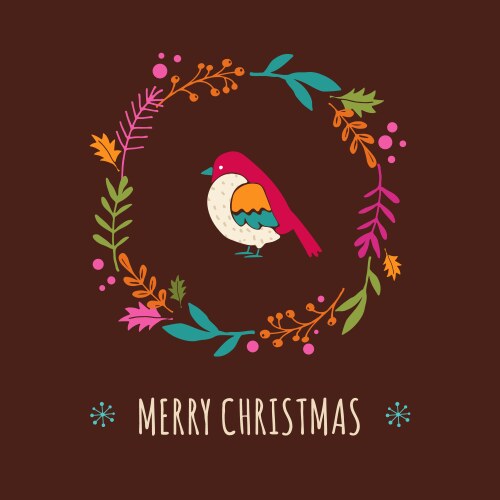 Christmas tree with bird greeting card Vector Image