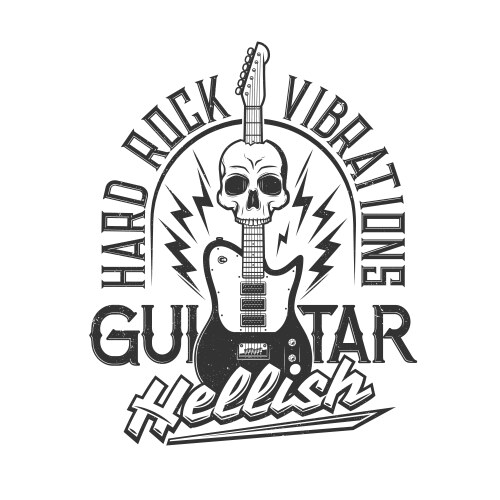 Rock Skull Guitar T-Shirt Print Vector Image