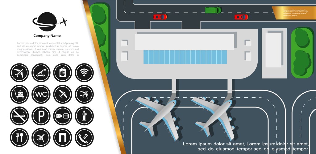 Flat airport colorful top view concept vector image