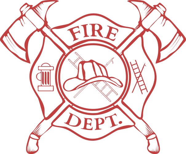 fire dept label helmet with crossed axes vector image vector image