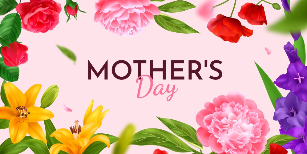 Horizontal background with colorful flowers frame Vector Image