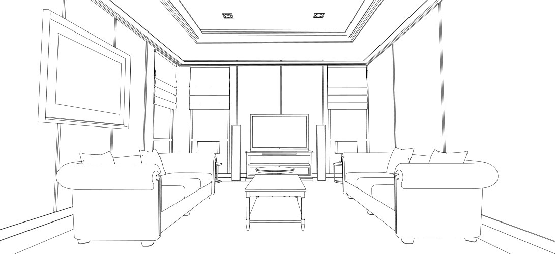 Linear sketch of an interior living room plan vector image