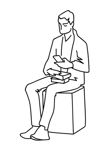 Man with Smartphone on Cube Vector Image