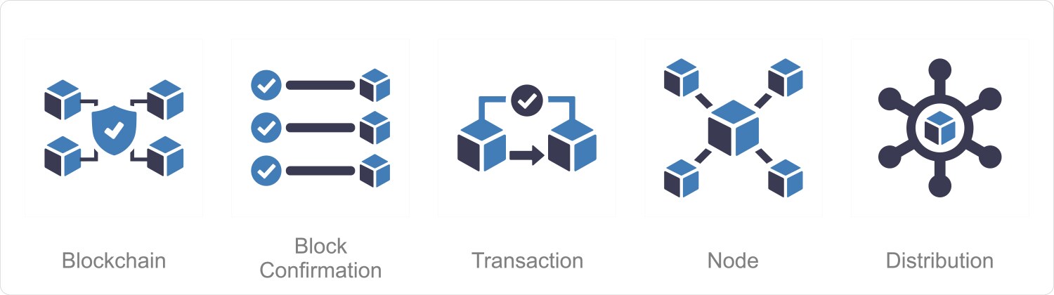 A set of 5 blockchain icons as block vector image