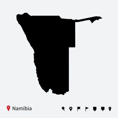 Detailed Namibia Map with Navigation Pins Vector Image