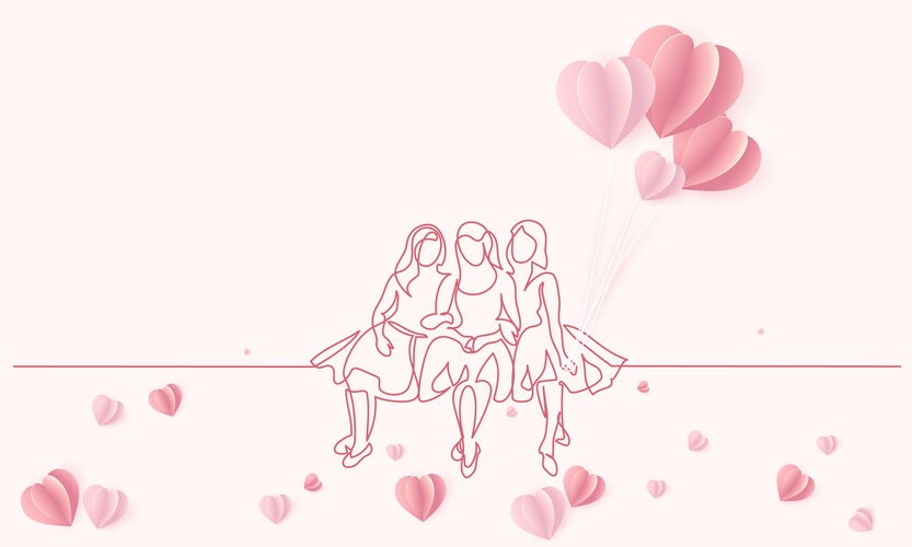 friends girls sitting together one line drawing vector image