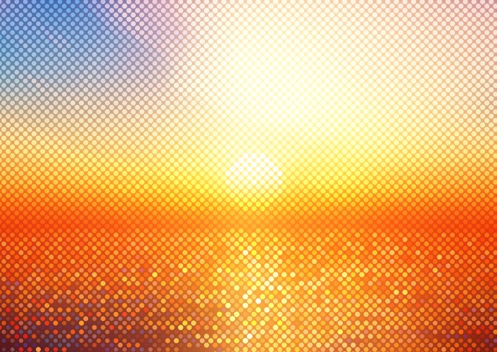 abstract sunset landscape with halftone dots vector image