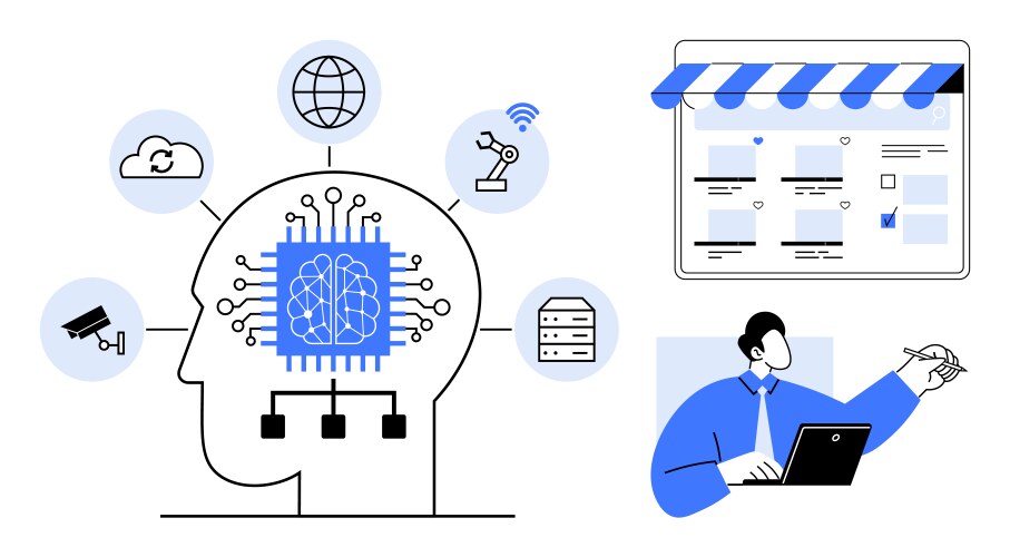 Integration of ai in daily operations with cloud vector image